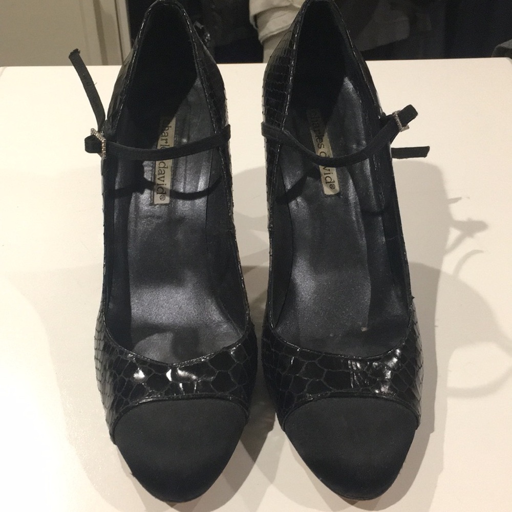 Charles David satin and crocodile evening pumps